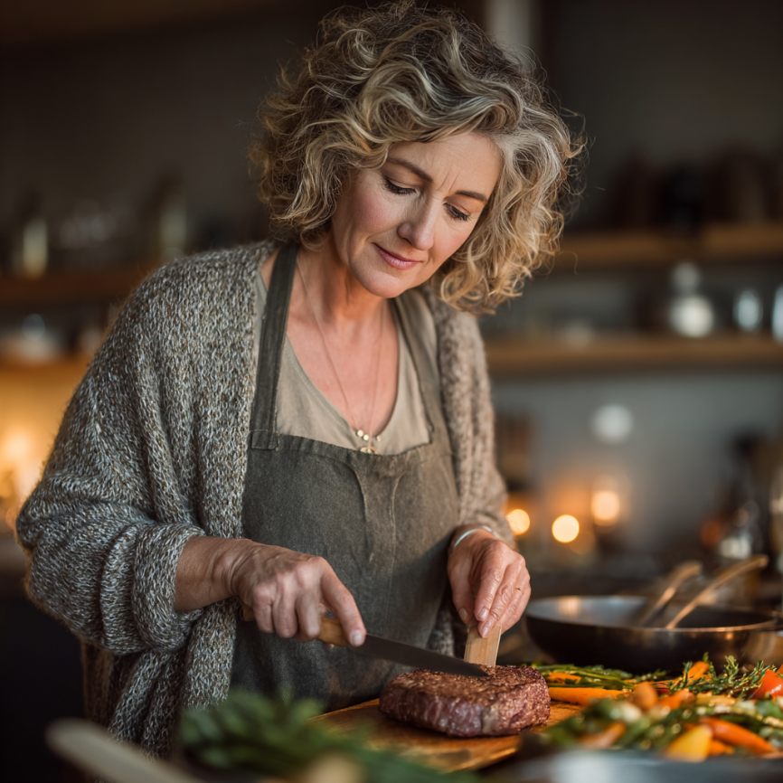 Пожилий чоловік готує здорову їжу